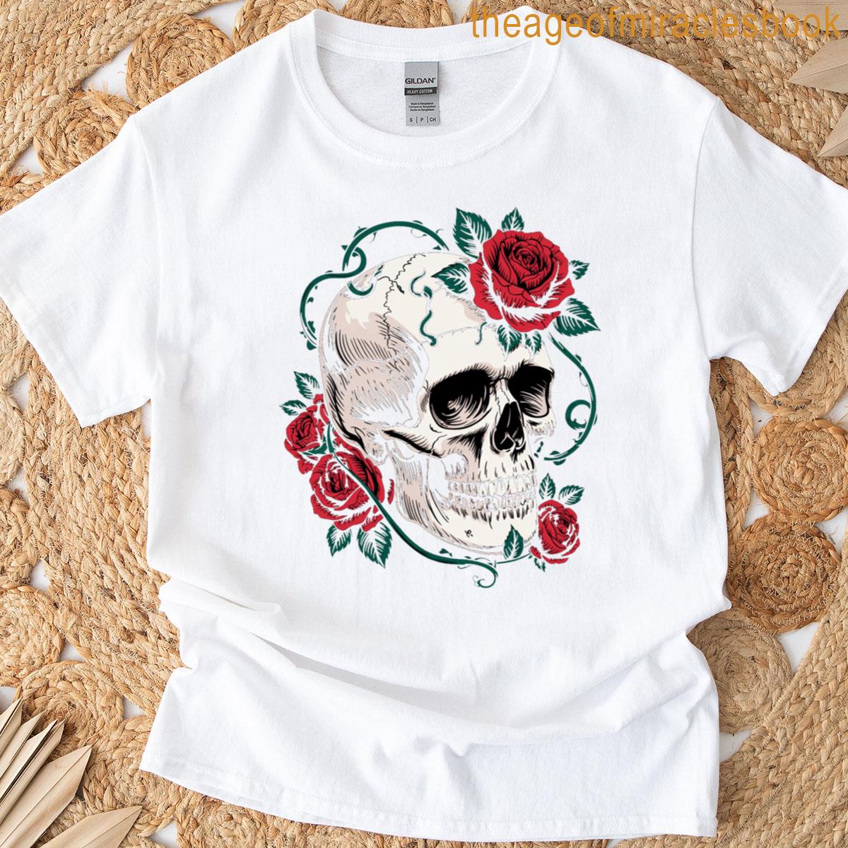 dramatic vintage skull with flowers oversized T-shirt