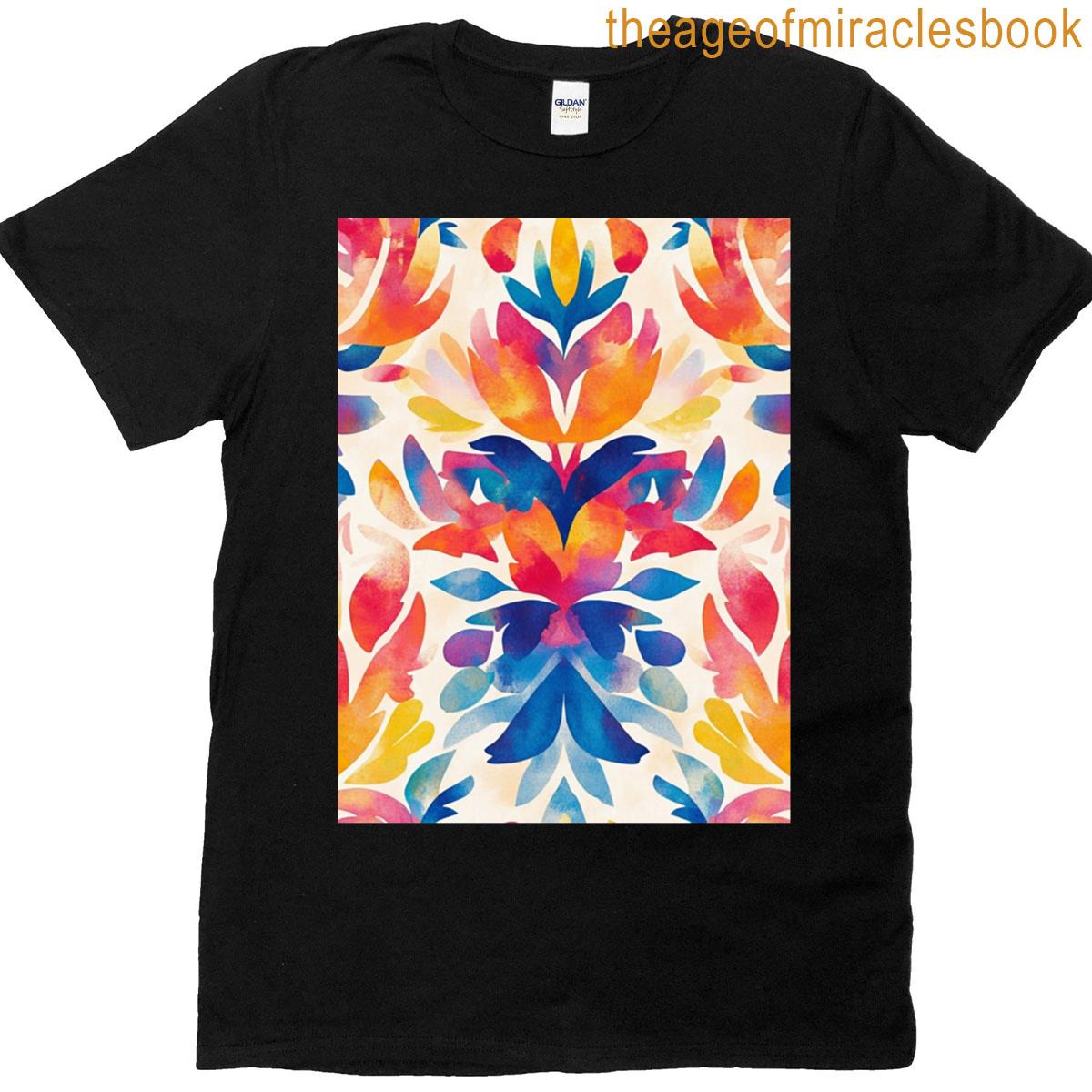 full image with a colorful watercolor pattern graphic T-shirt
