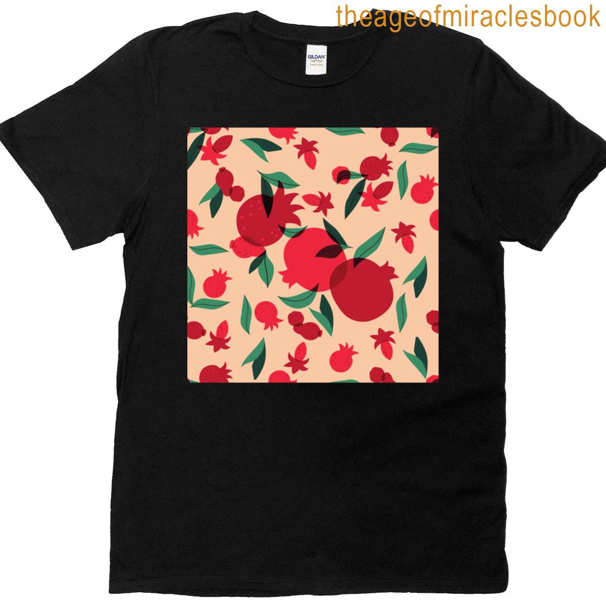 retro pomegranate fruit leaves botanical T-shirt