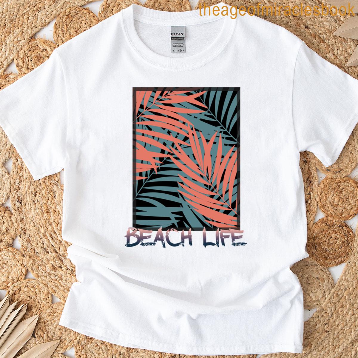 tropical leaves beach life T-shirt