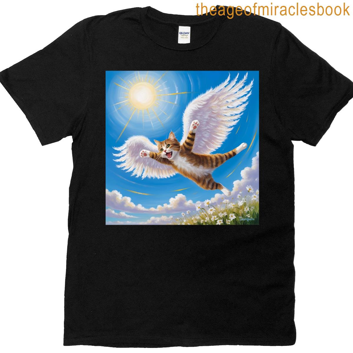 Beautiful Cat Flies Through The Clouds T-shirt