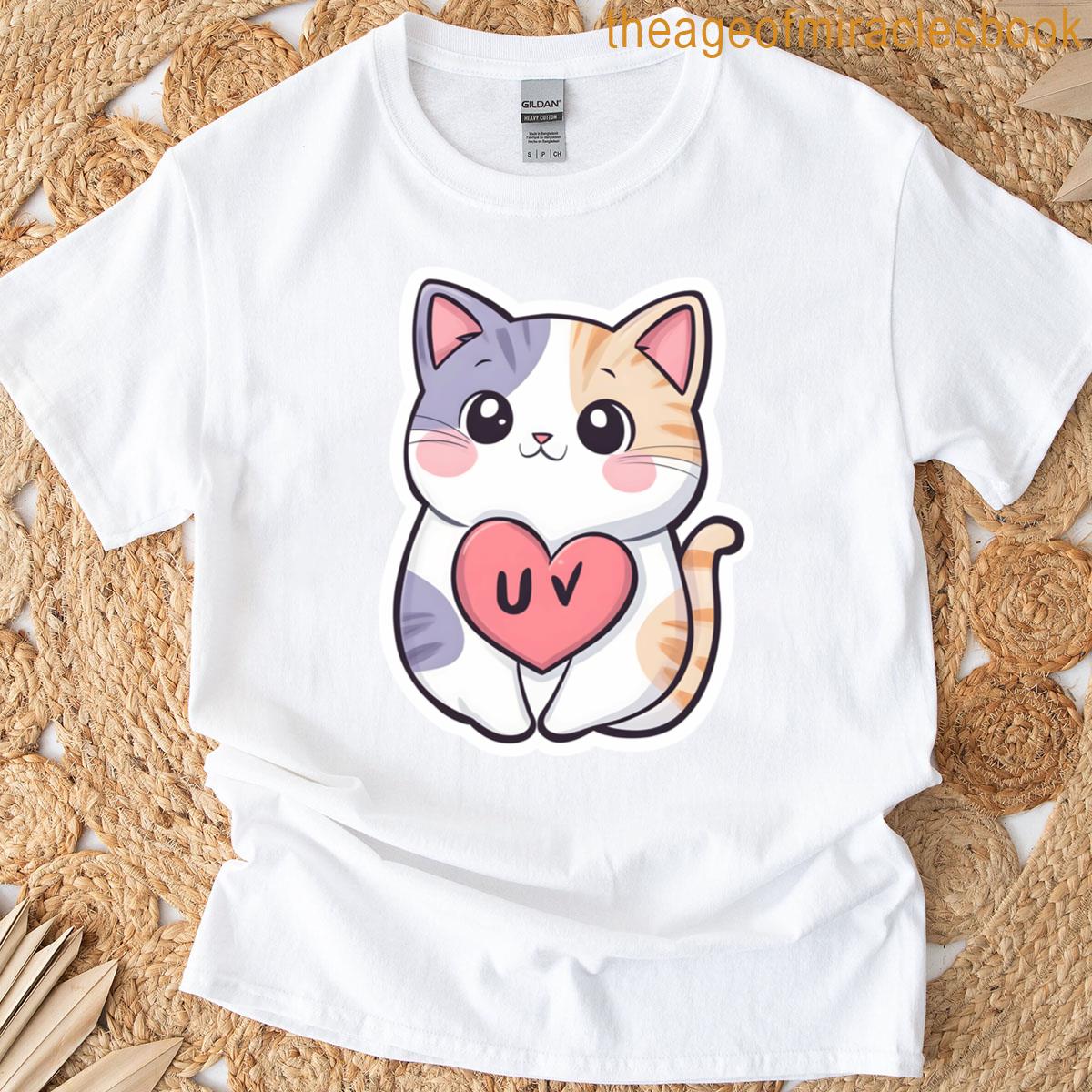 Cute Cat With Uv Heart T-shirt