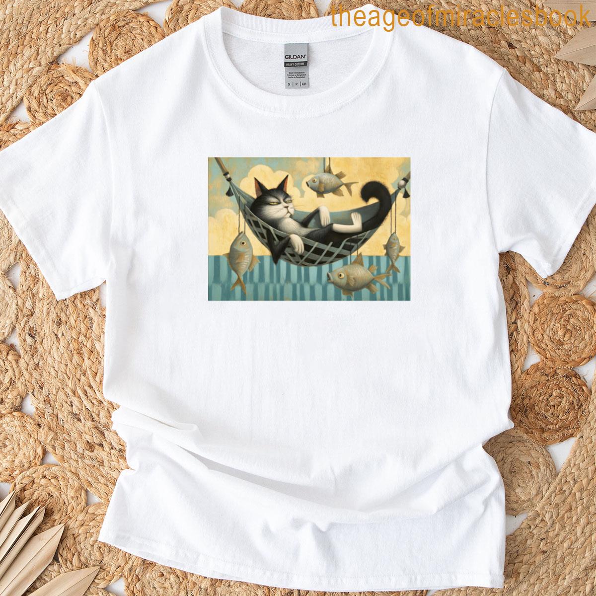 Relaxed Cat Chilling With Floating Fish T-shirt
