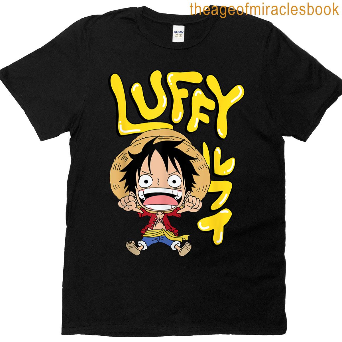 Anime Luffy Chibi With Bubble Letters T-shirt