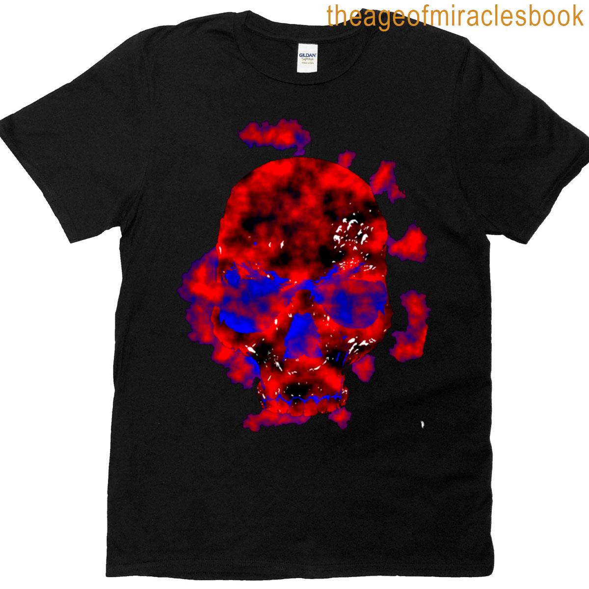 Red Skull Red And Blue Clouds T-shirt