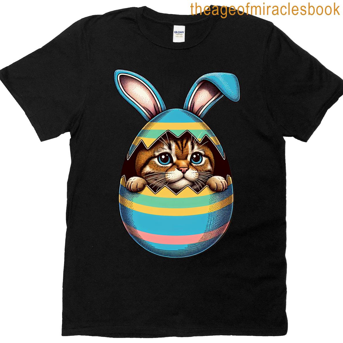 Adorable Cat Hiding Inside Easter Egg With Bunny Ears Easter T-shirt