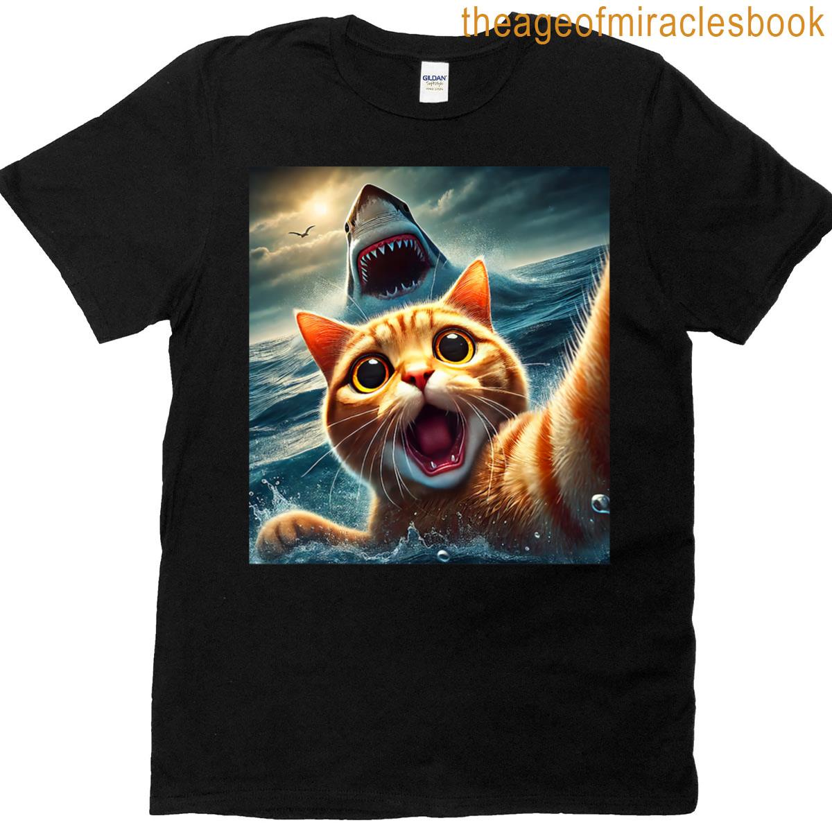 Cat Selfie With Shark Funny T-shirt