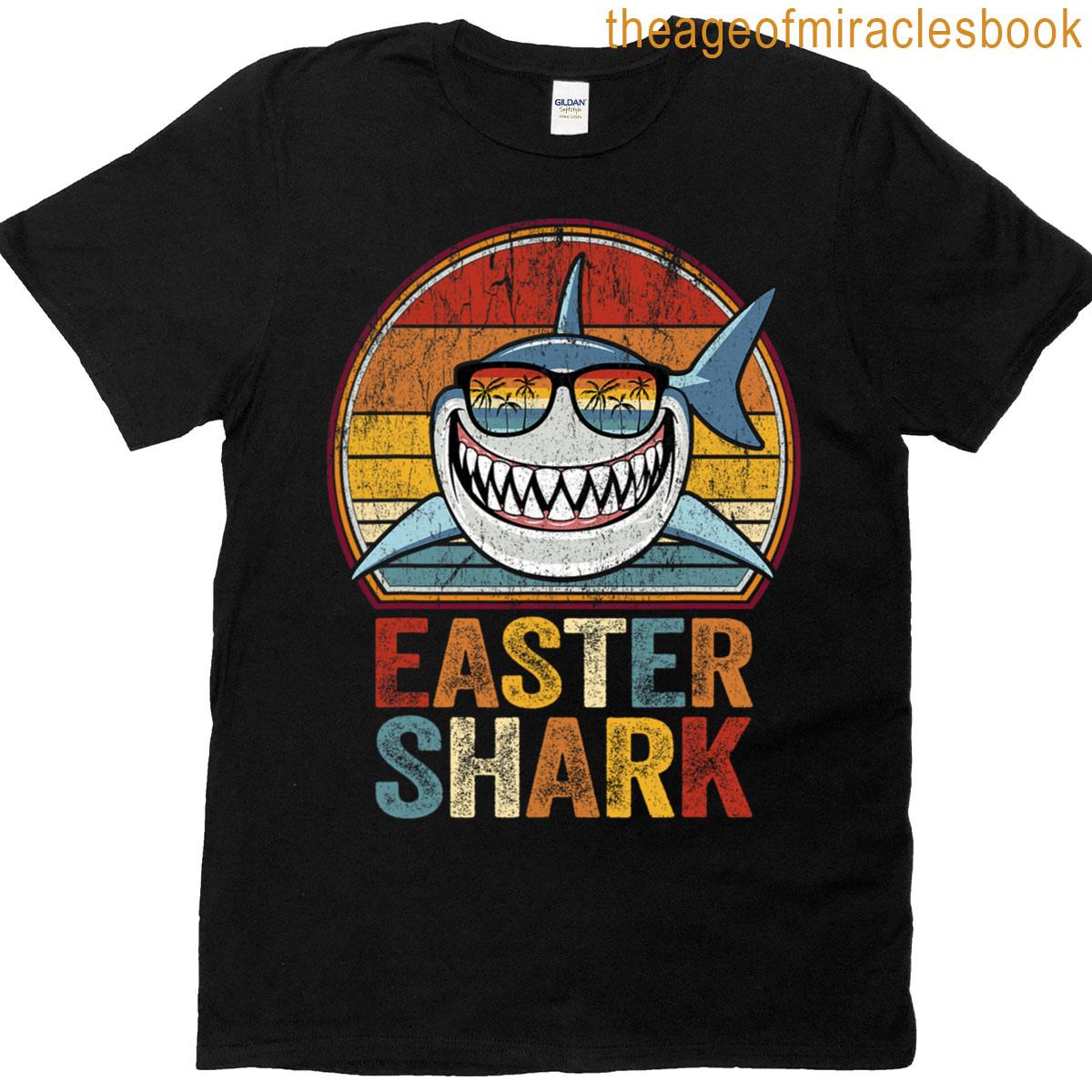 Easter Shark Sunset Retro Funny Easter Shark T-shirt