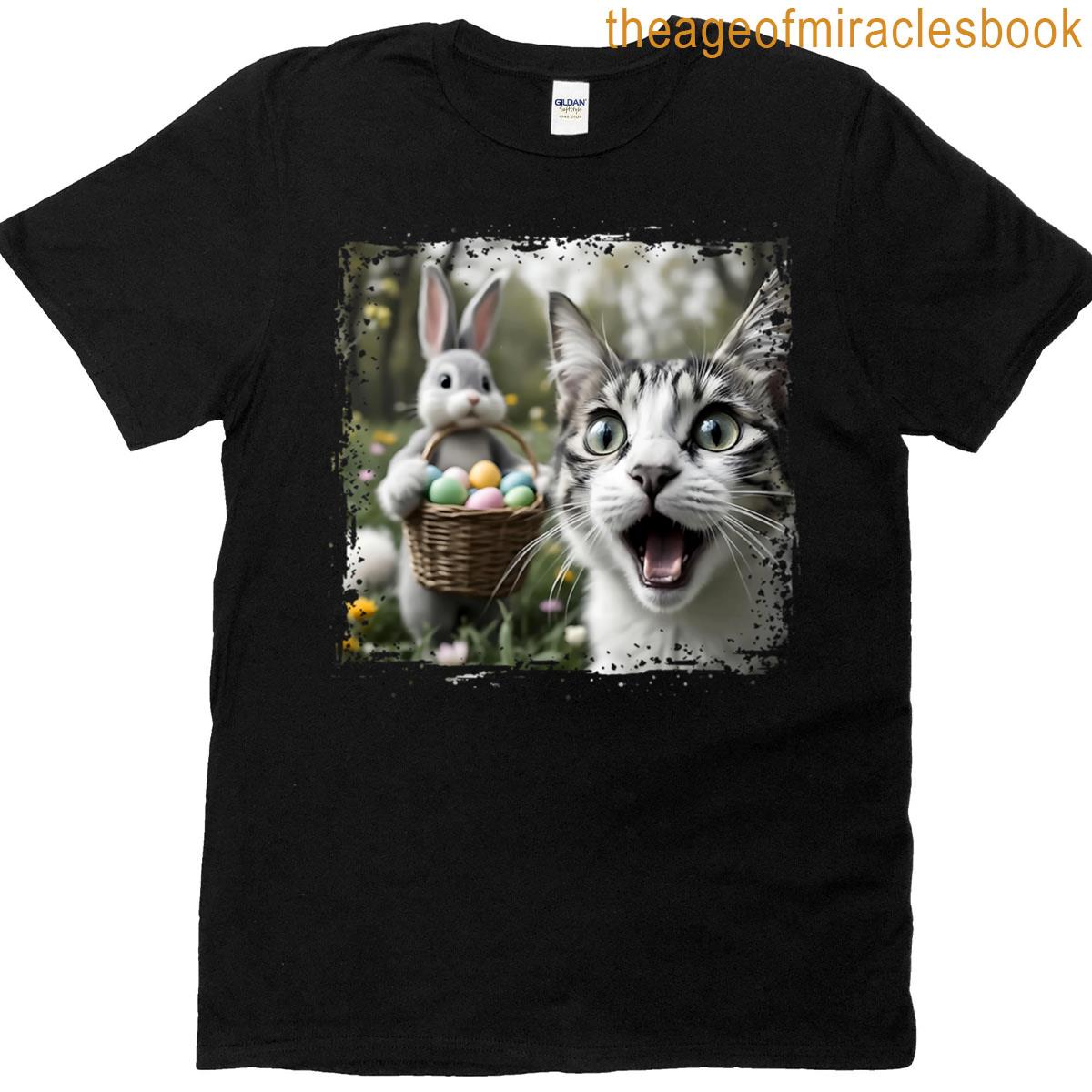 Funny Easter Cat Selfie With Easter Bunny Adults Kids Easter T-shirt