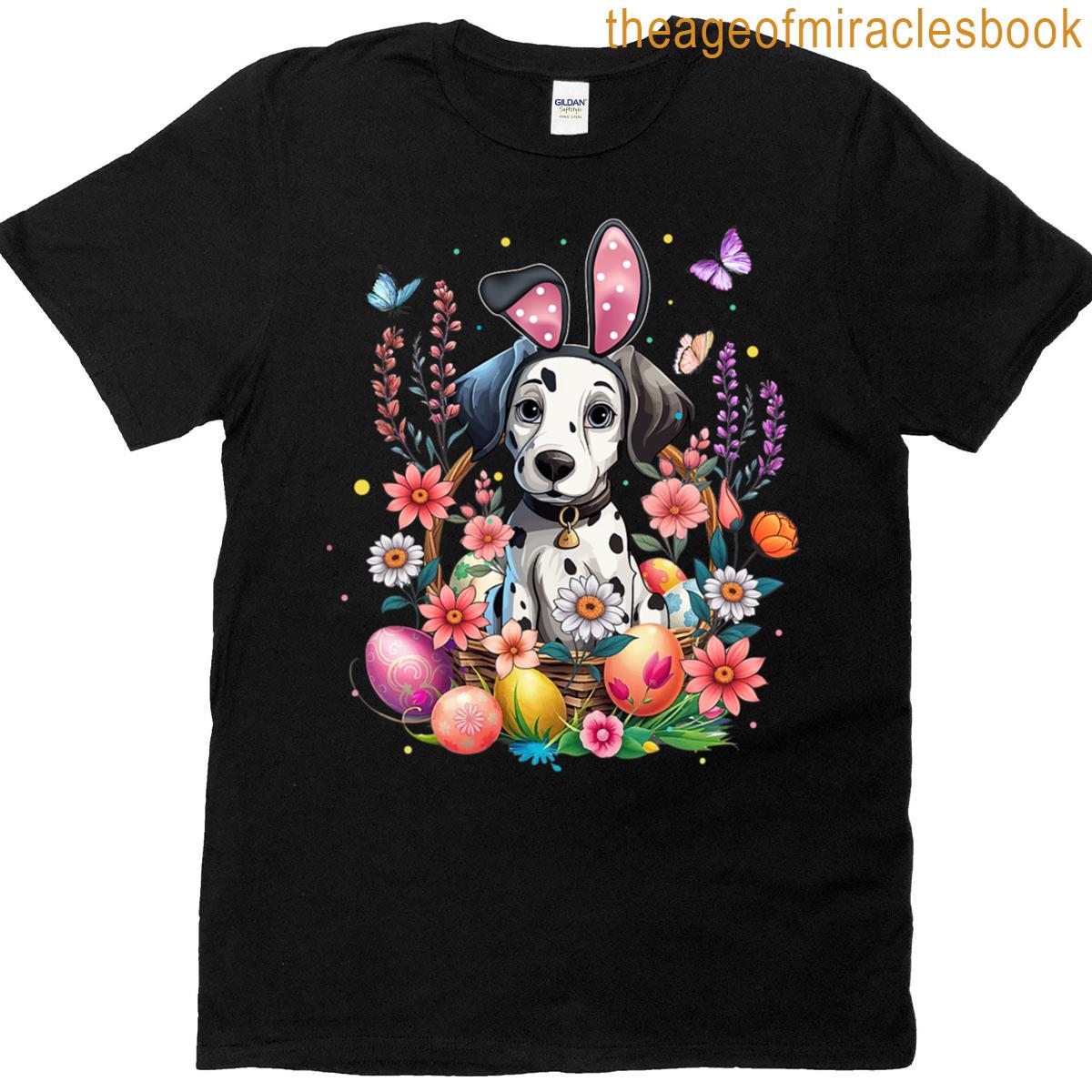 Spotted Dog Easter Dog Bunny Ears Easter Egg T-shirt