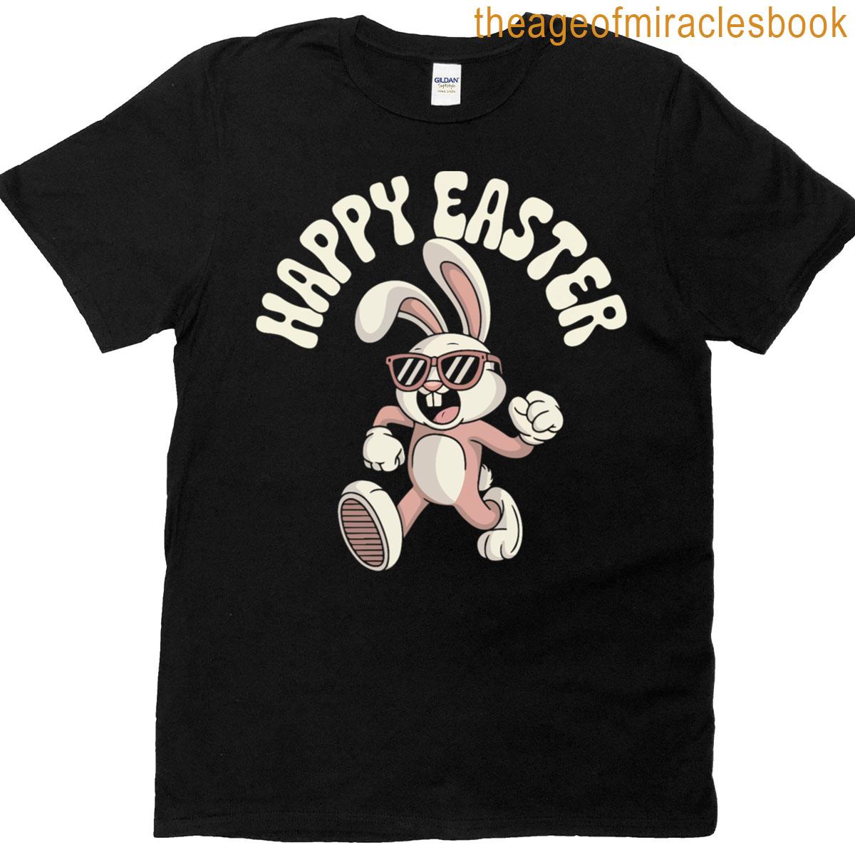 Groovy Retro Easter Bunny Happy Easter Vibes Funny T-shirt