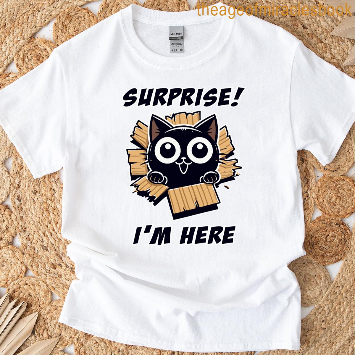 Surprise Cute Cat Breaks Through Classic T-shirt