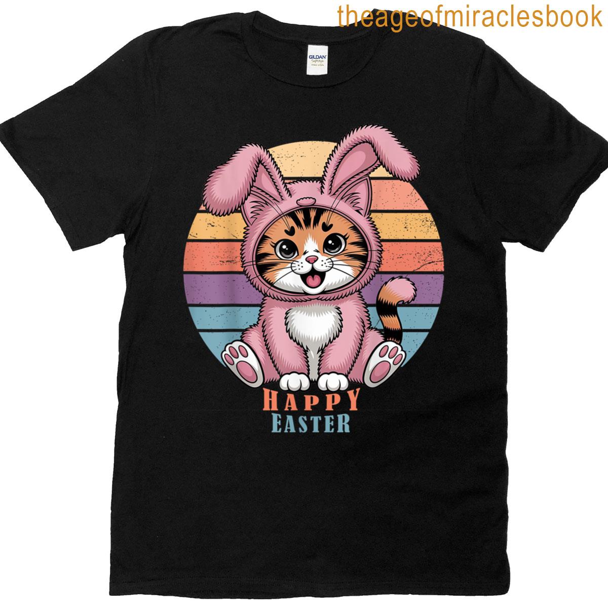 Happy Easter Day Funny Cat With Bunny Costume Easter T-shirt