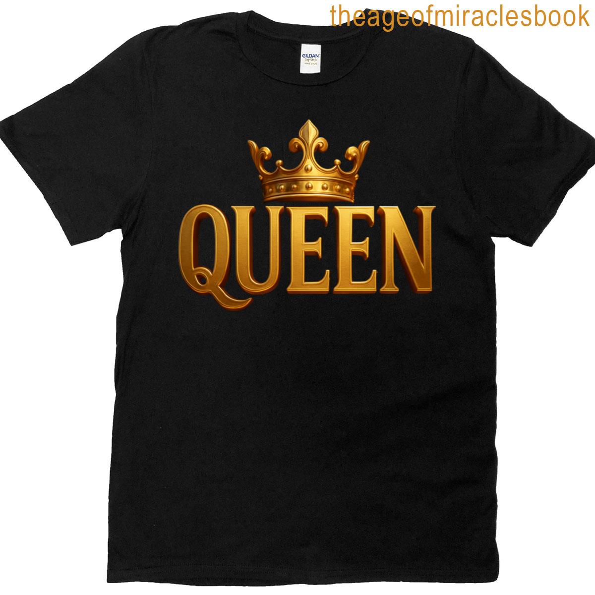 Queen Elegant 3d Gold Crown Typography Design Oversized T-shirt