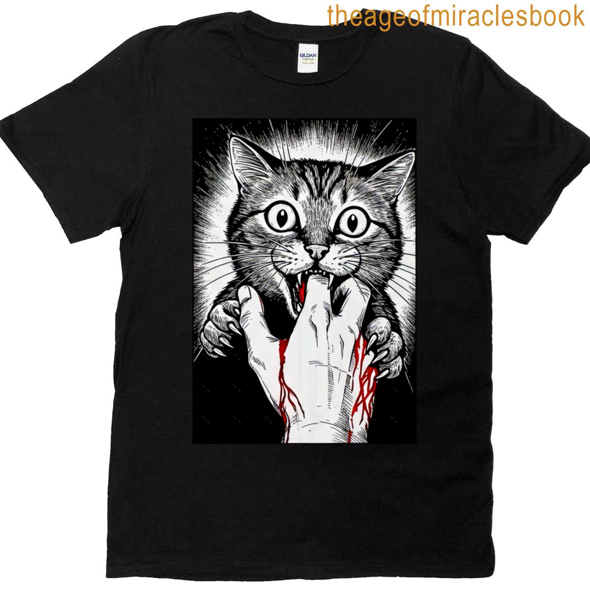 Horror Cat Love Bites Hand T-shirt