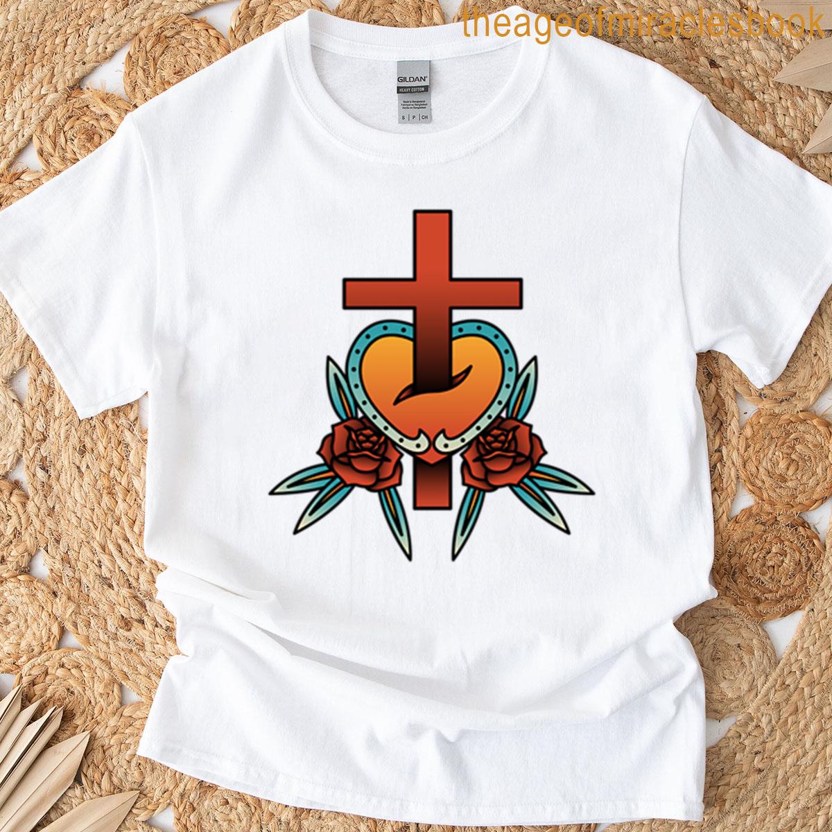 Cross Through Heart With 2 Roses T-shirt