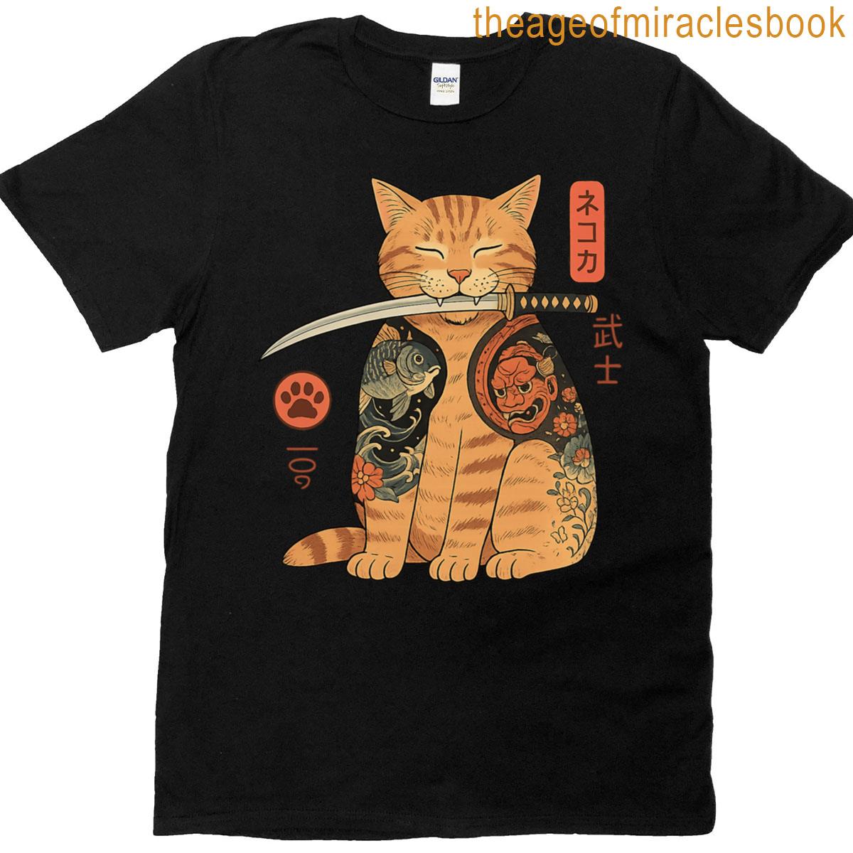 Samurai Japanese Cat Design Oversized T-shirt
