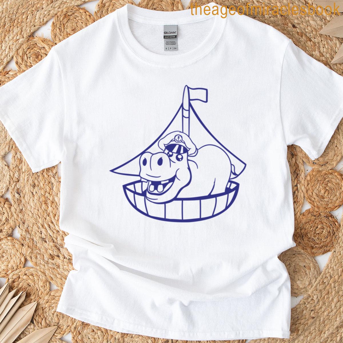 Funny Hippo Captain Sails Cute Cartoon Comic T-shirt
