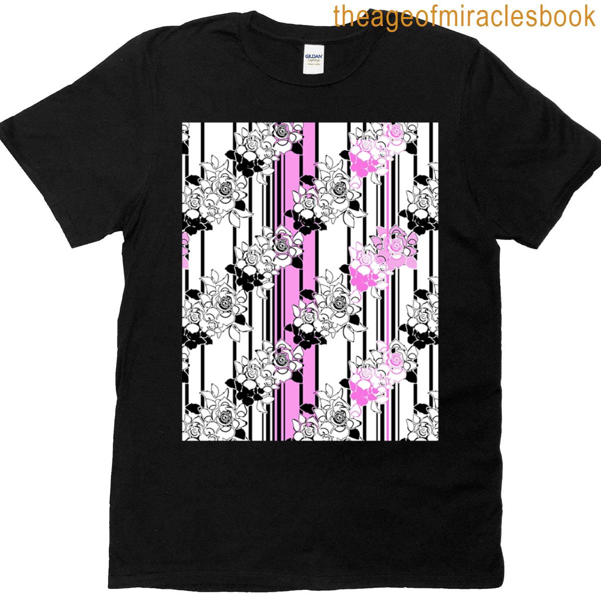 Grunge Roses Stripes Pattern Graphic T-shirt