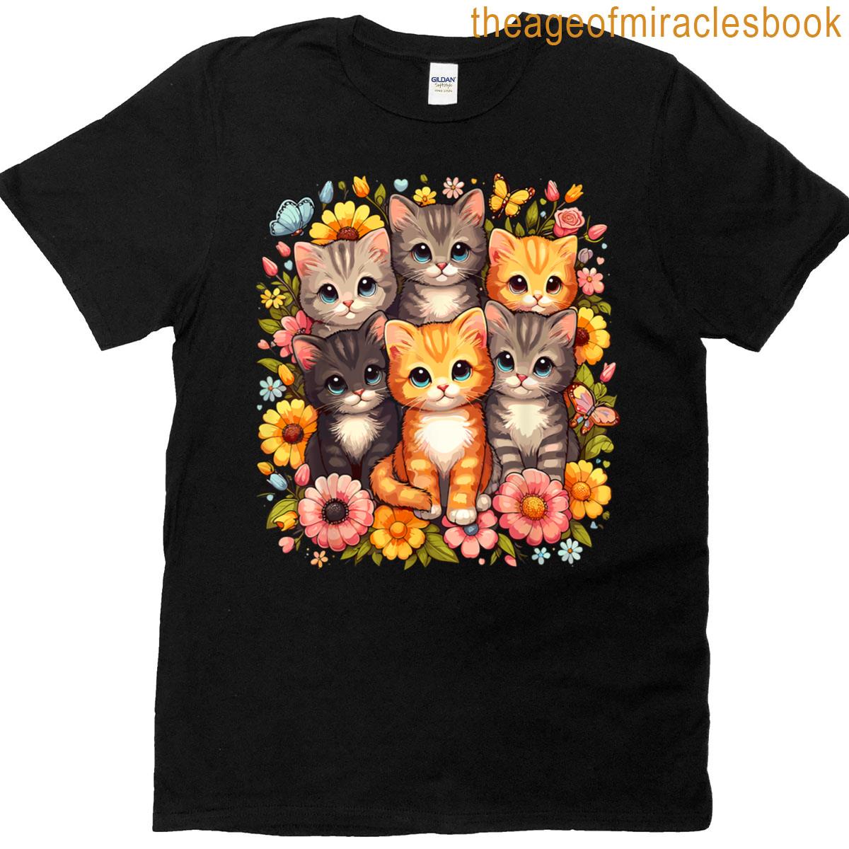 Cute Kittens Floral Cat T-shirt