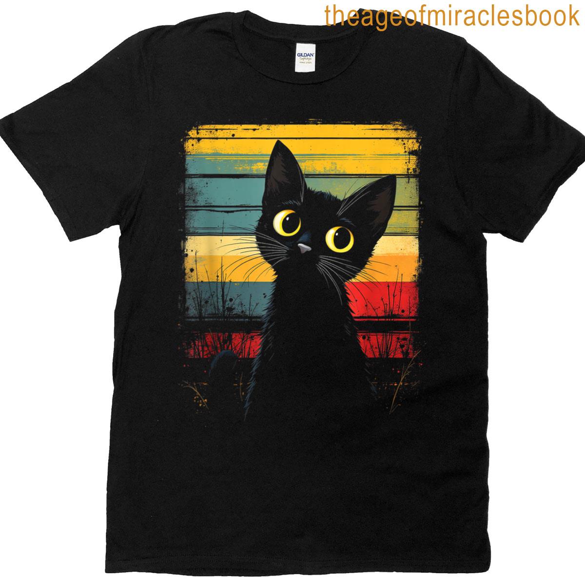 Retro Cat Motif T-shirt