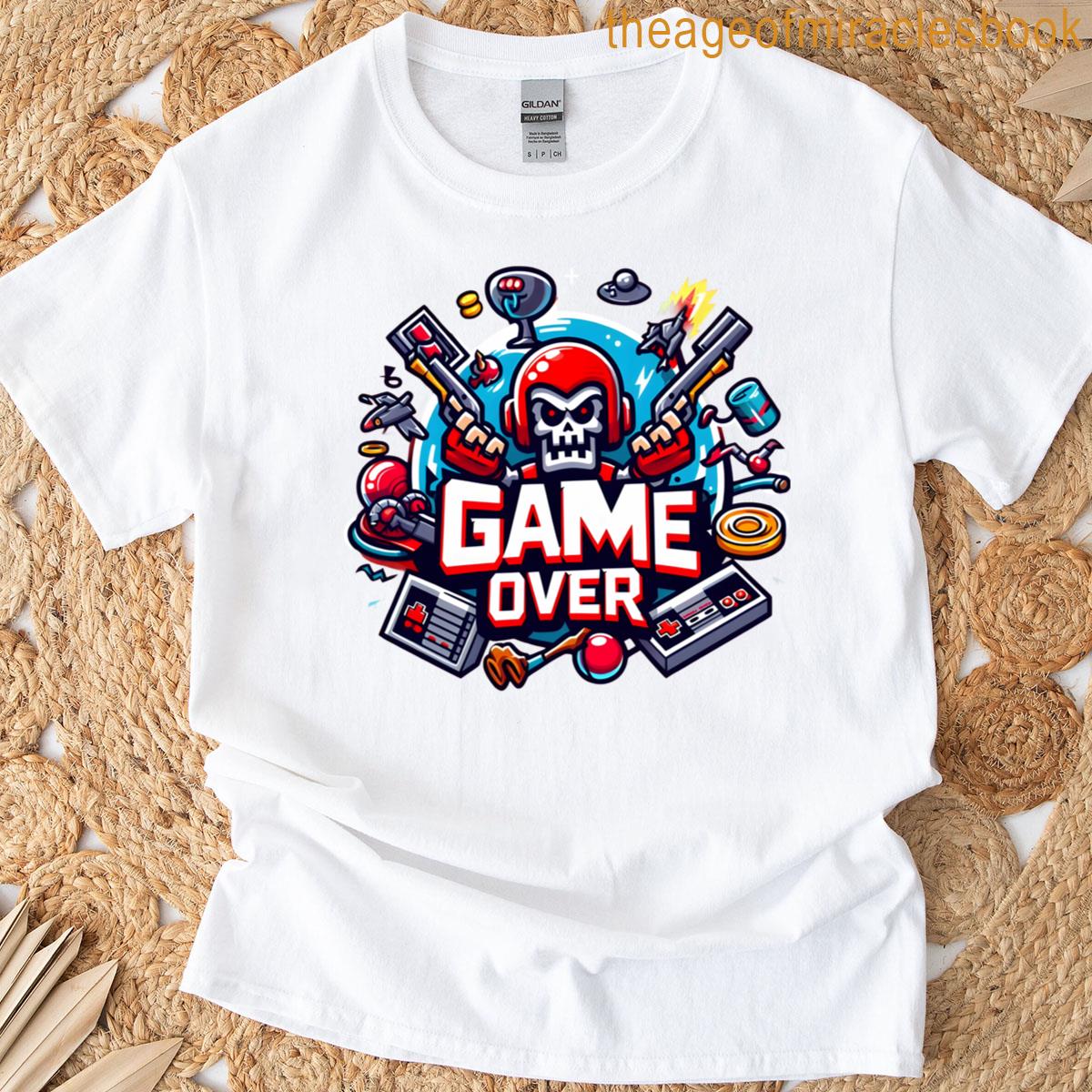 Game Over Skull Gamer With Retro Controllers T-shirt