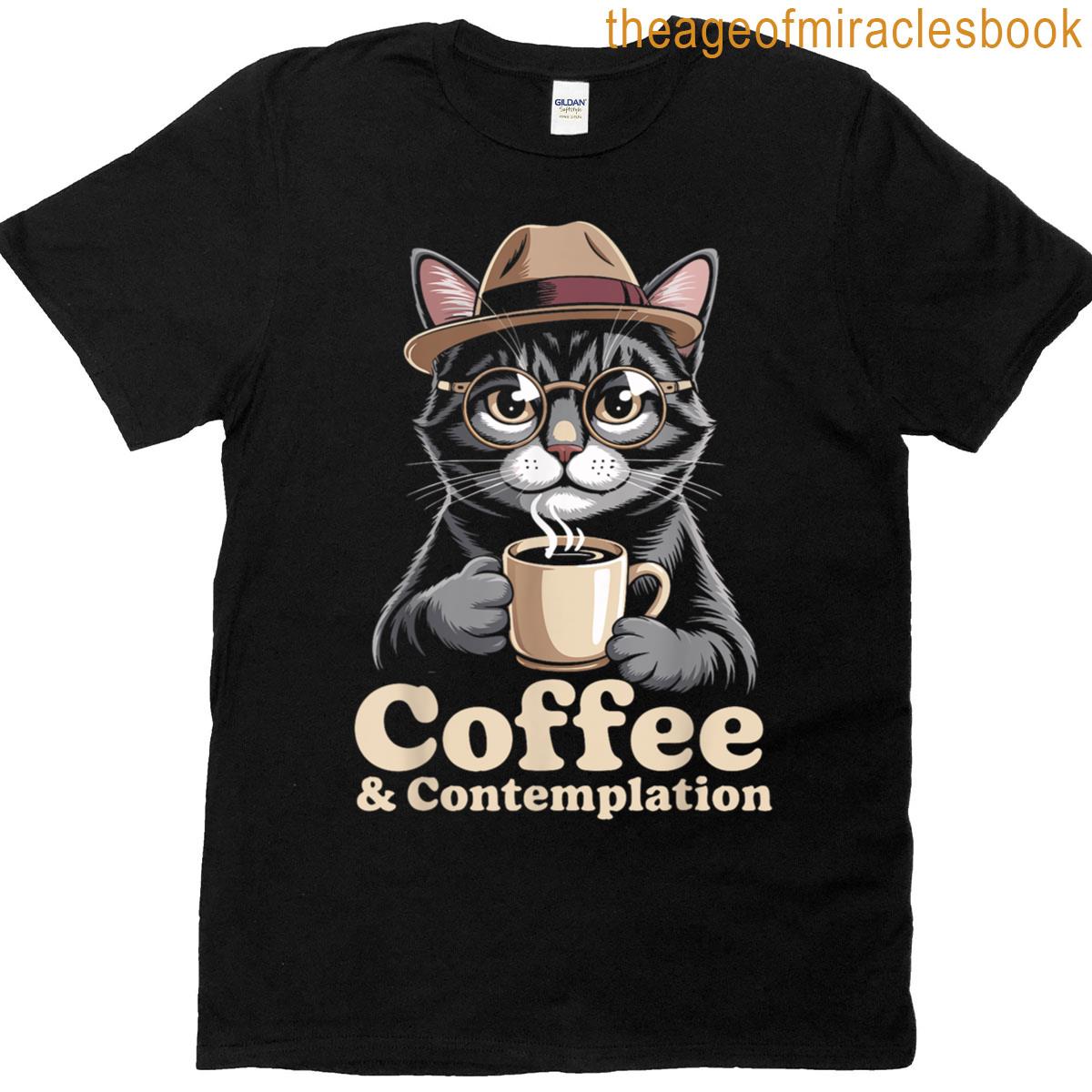 Cat Coffee Contemplation Cat T-shirt