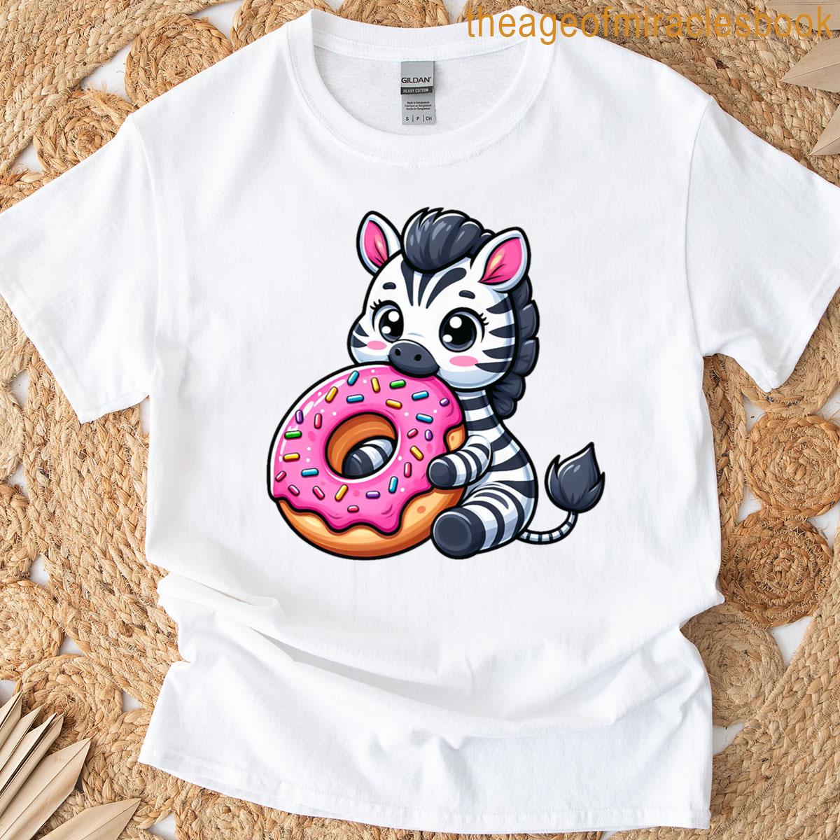 Cute Cartoon Zebra With Donut Premium T-shirt