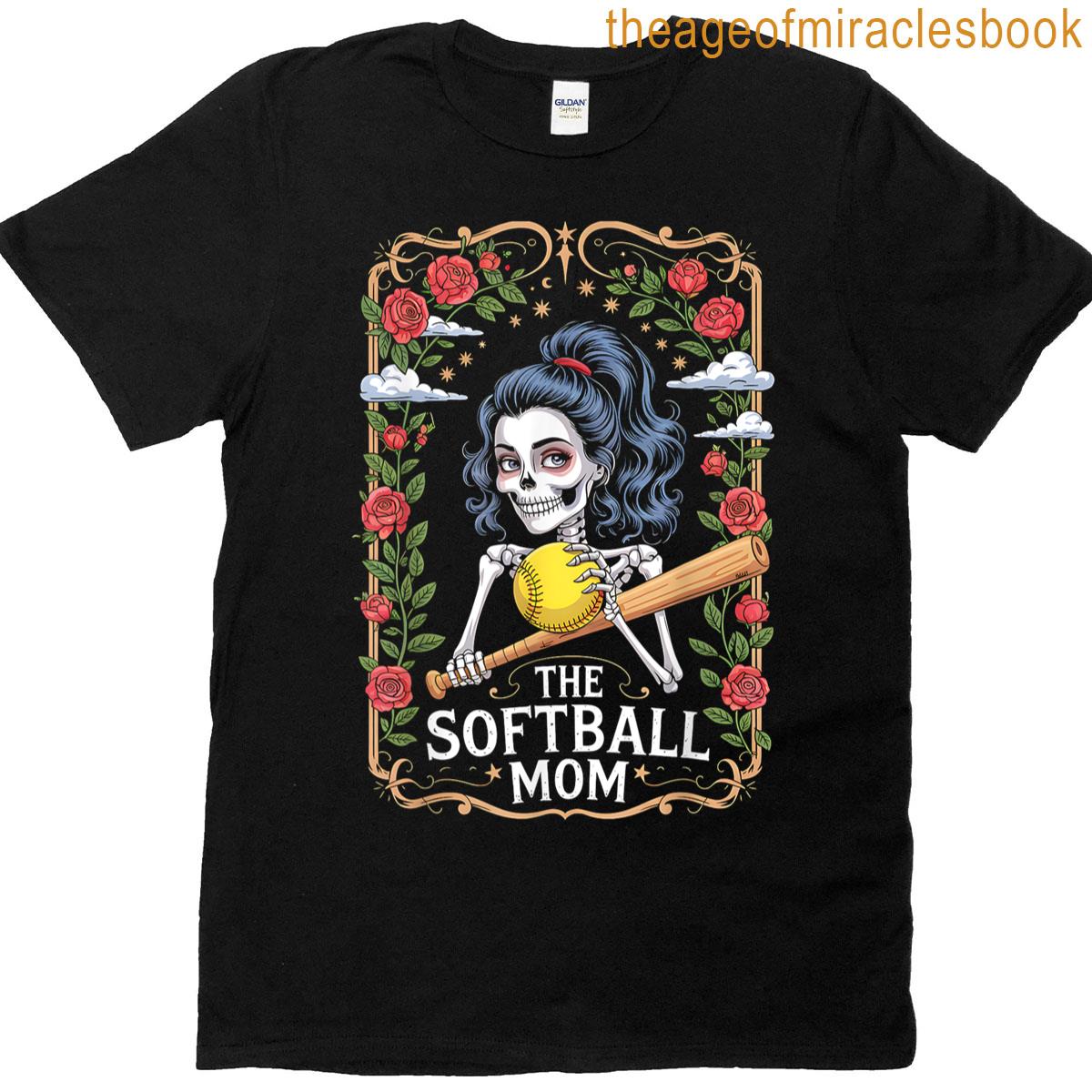 Funny Gothic Floral The Softball Mom Skeleton T-shirt