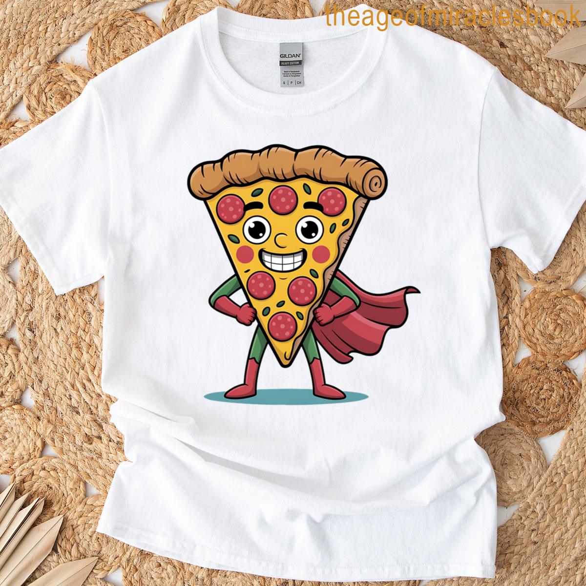 Funny Pizza Cartoon Pizza Slice Design T-shirt