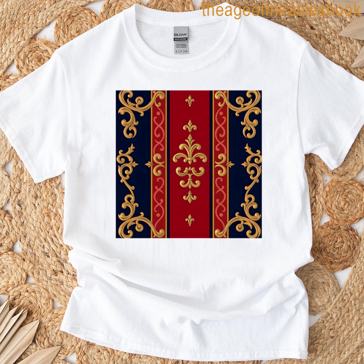 Midnight Blue Dusk Red Striped Baroque T-shirt