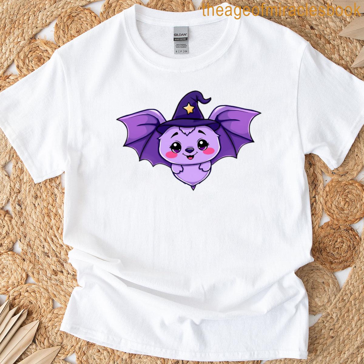 Cute Bat Wizard Fantasy Cartoon T-shirt