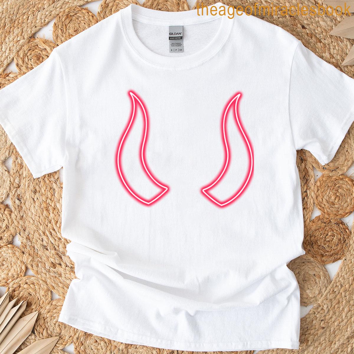 Glowing Neon Red Devil Horns T-shirt