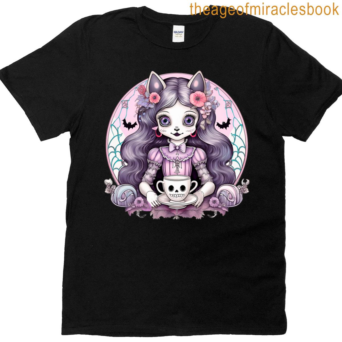 Pastel Goth Tea Party Cat Oversized T-shirt