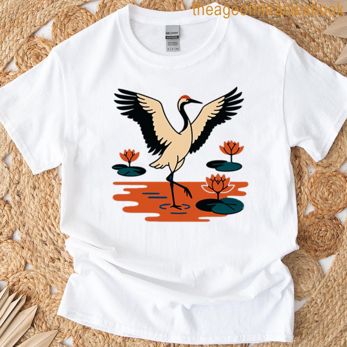Crane Elegance Wings Lotus T-shirt