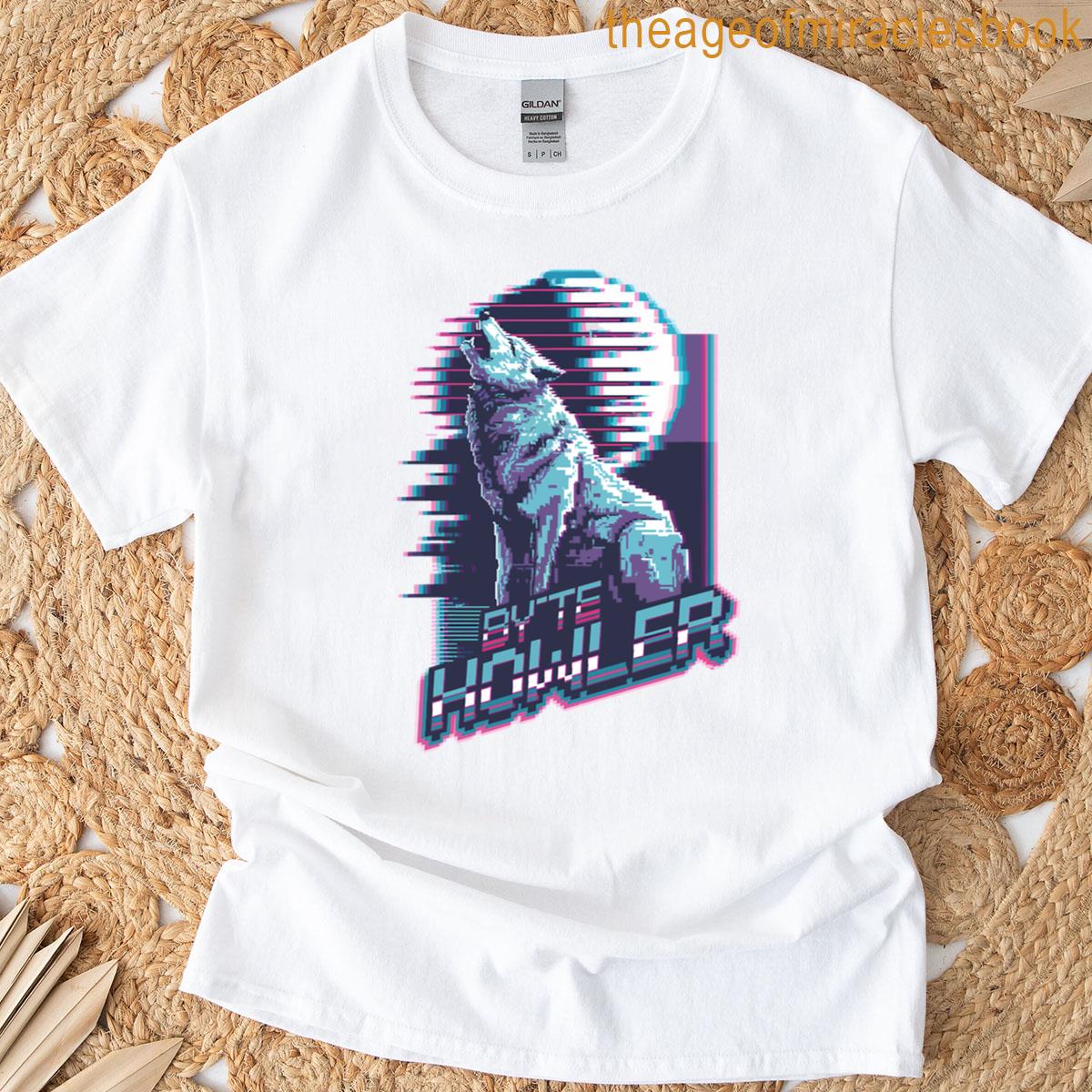 Byte Howler Glitch Wolf Art T-shirt