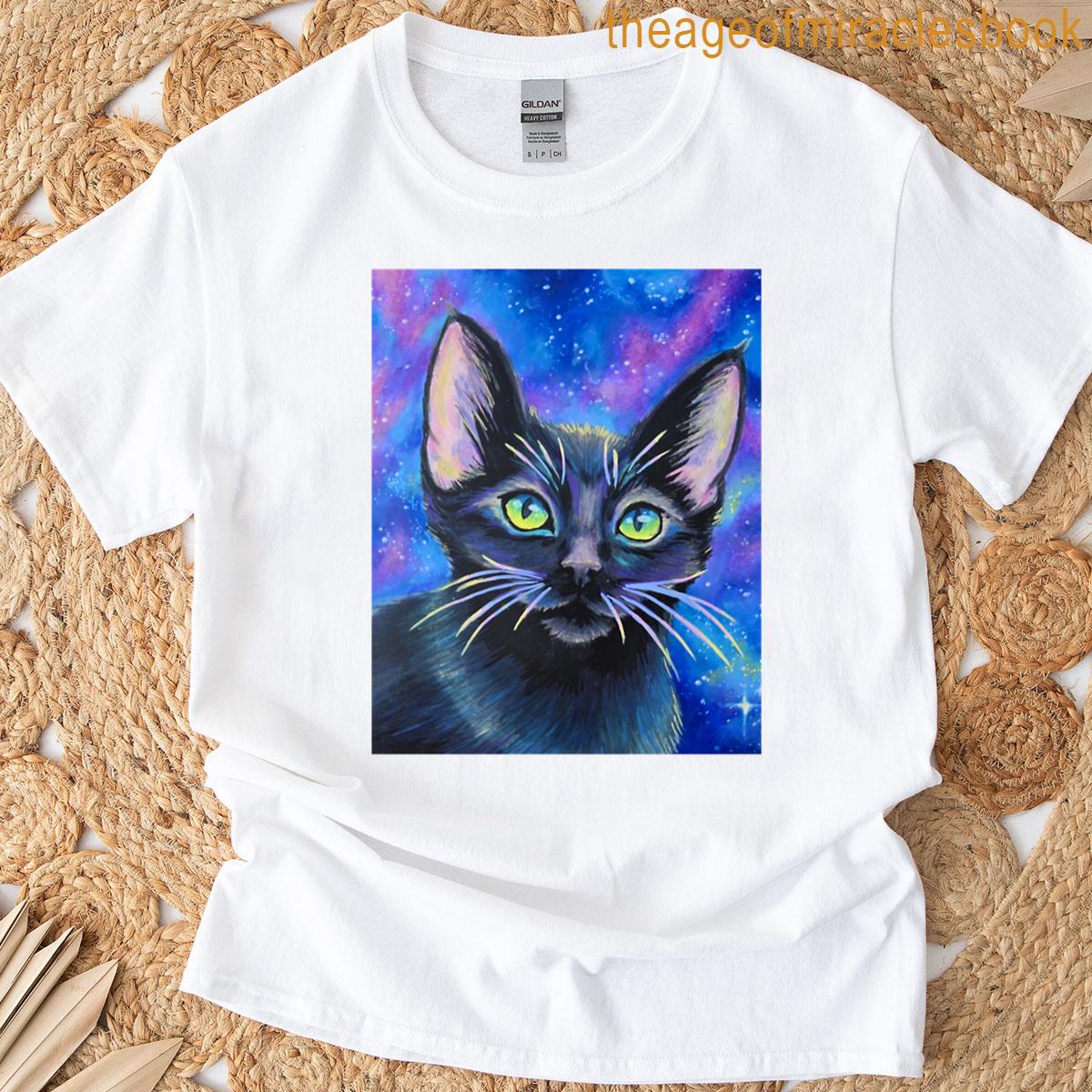 Cosmic Black Kitten Graphic T-shirt