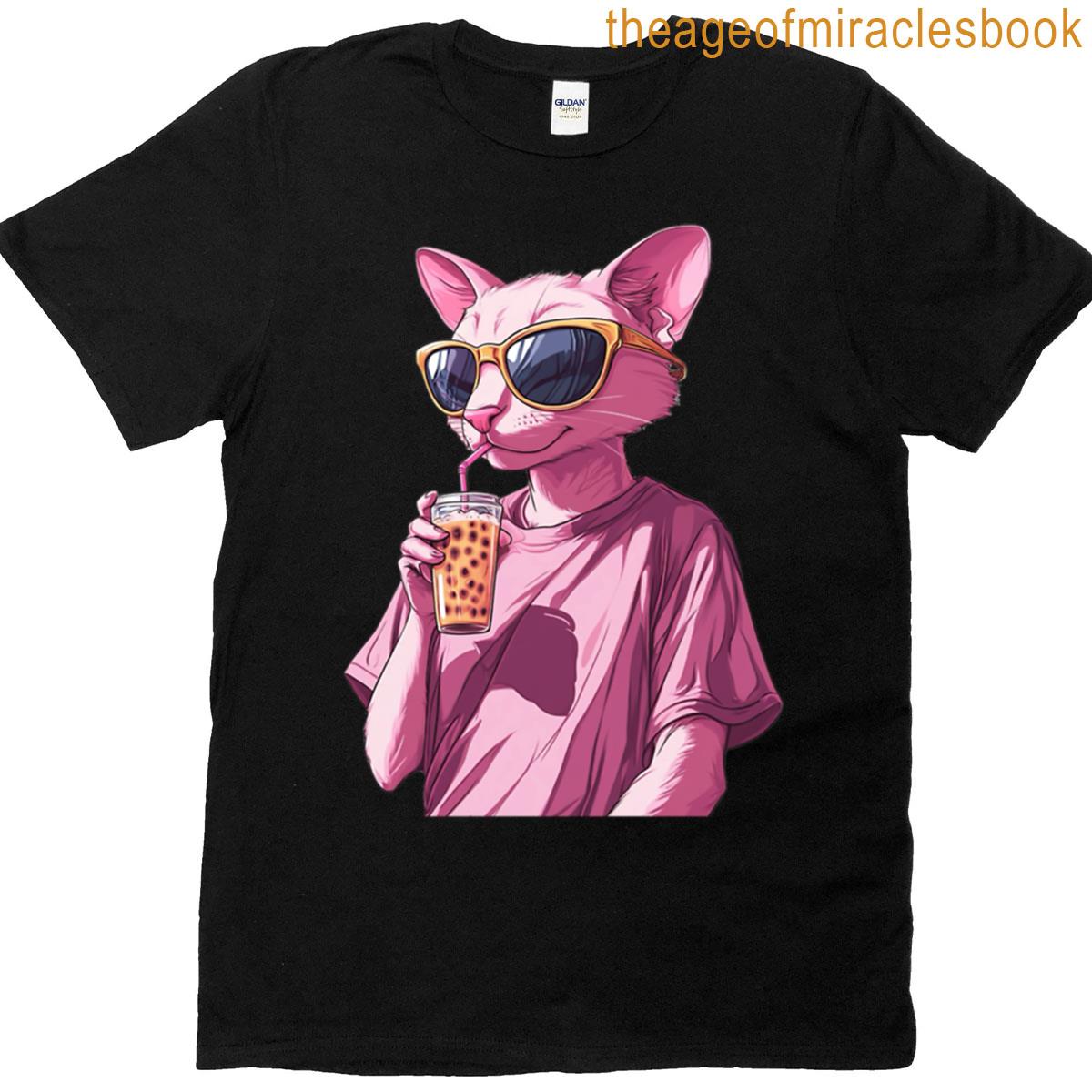 Pink Panther Drinking Boba Tea T-shirt