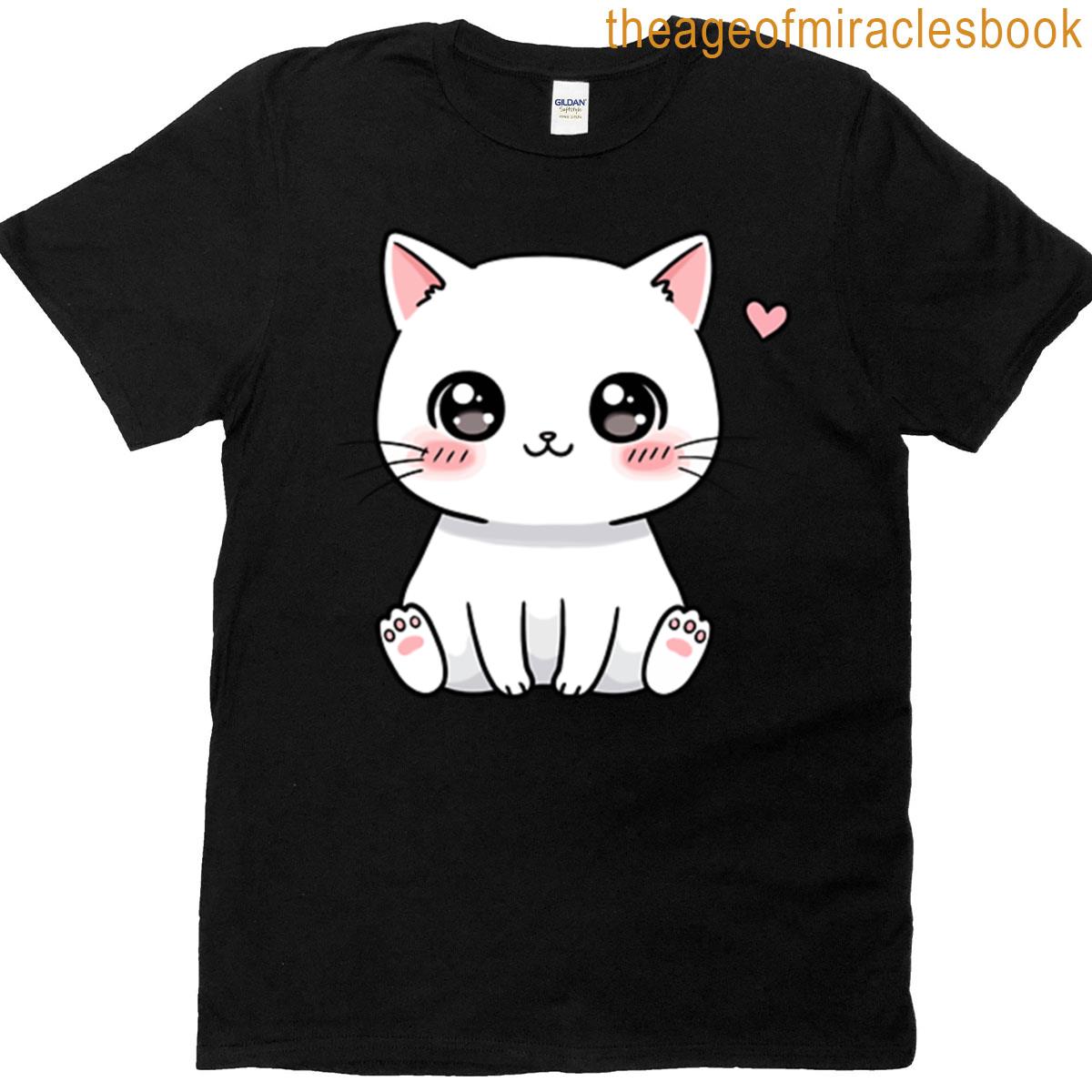 Cute White Cat With Heart T-shirt