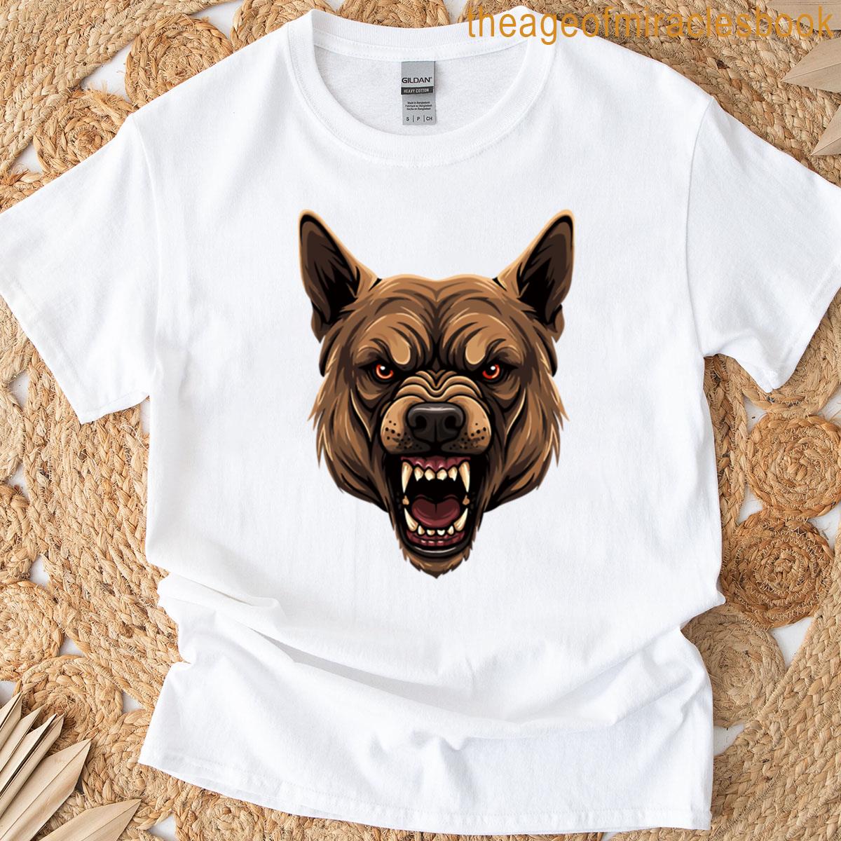 Angry Dog Head Vector Illustration Fierce Snarling Expression T-shirt