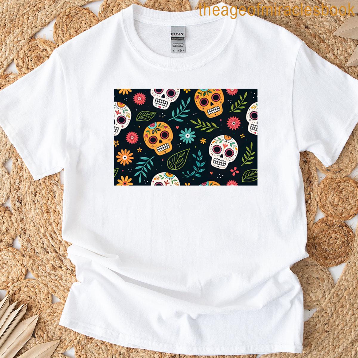 Seamless Pattern Of Minimal Sugar Skulls Pattern Premium T-shirt