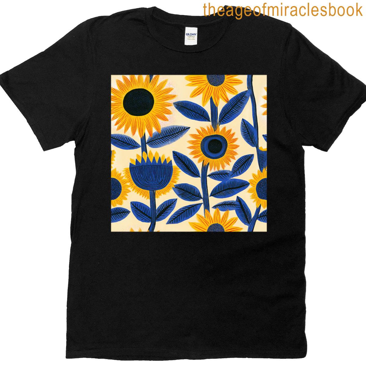 Yellow And Blue Abstract Sunflowers Seamless Pattern T-shirt