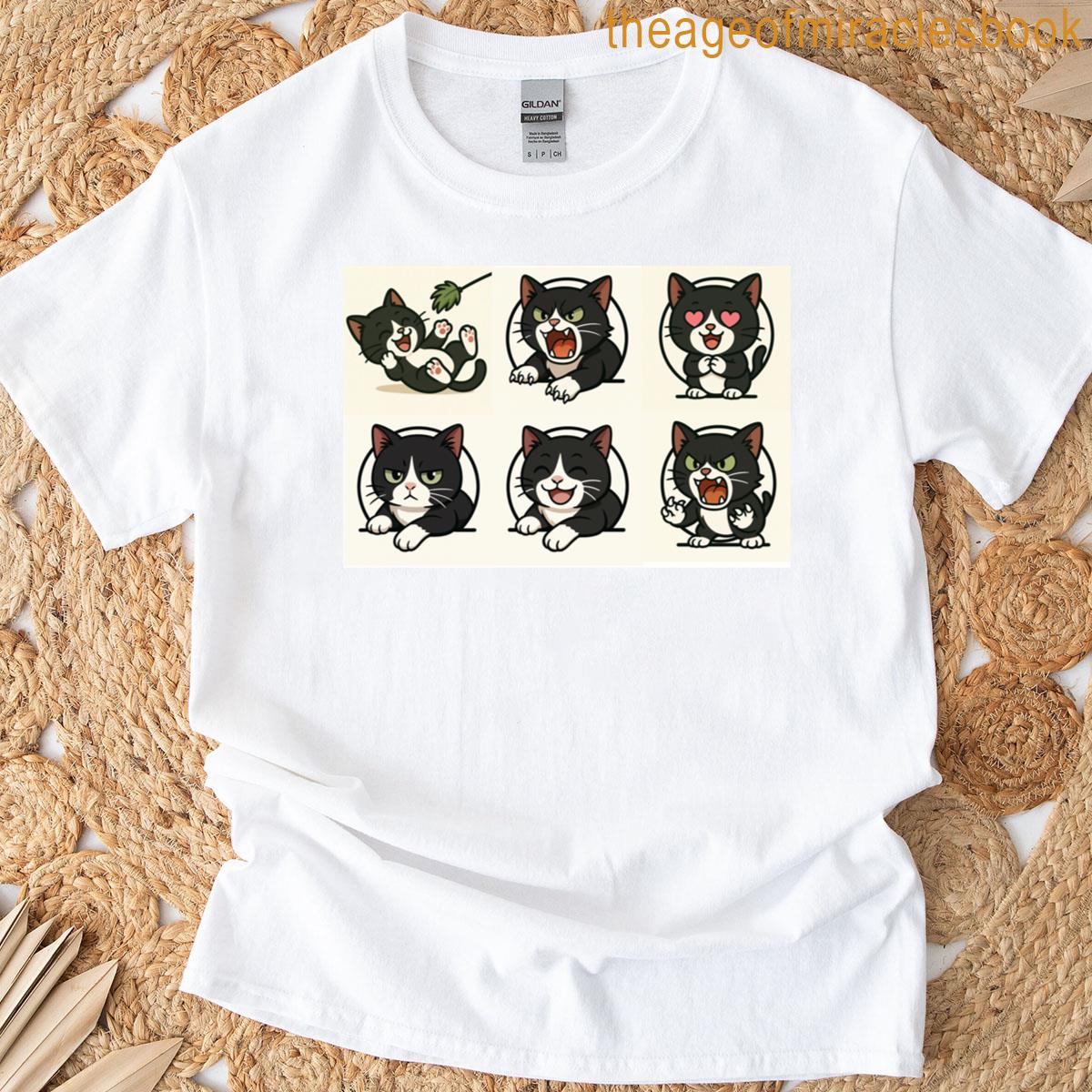Cute Black And White Cat Expressions T-shirt
