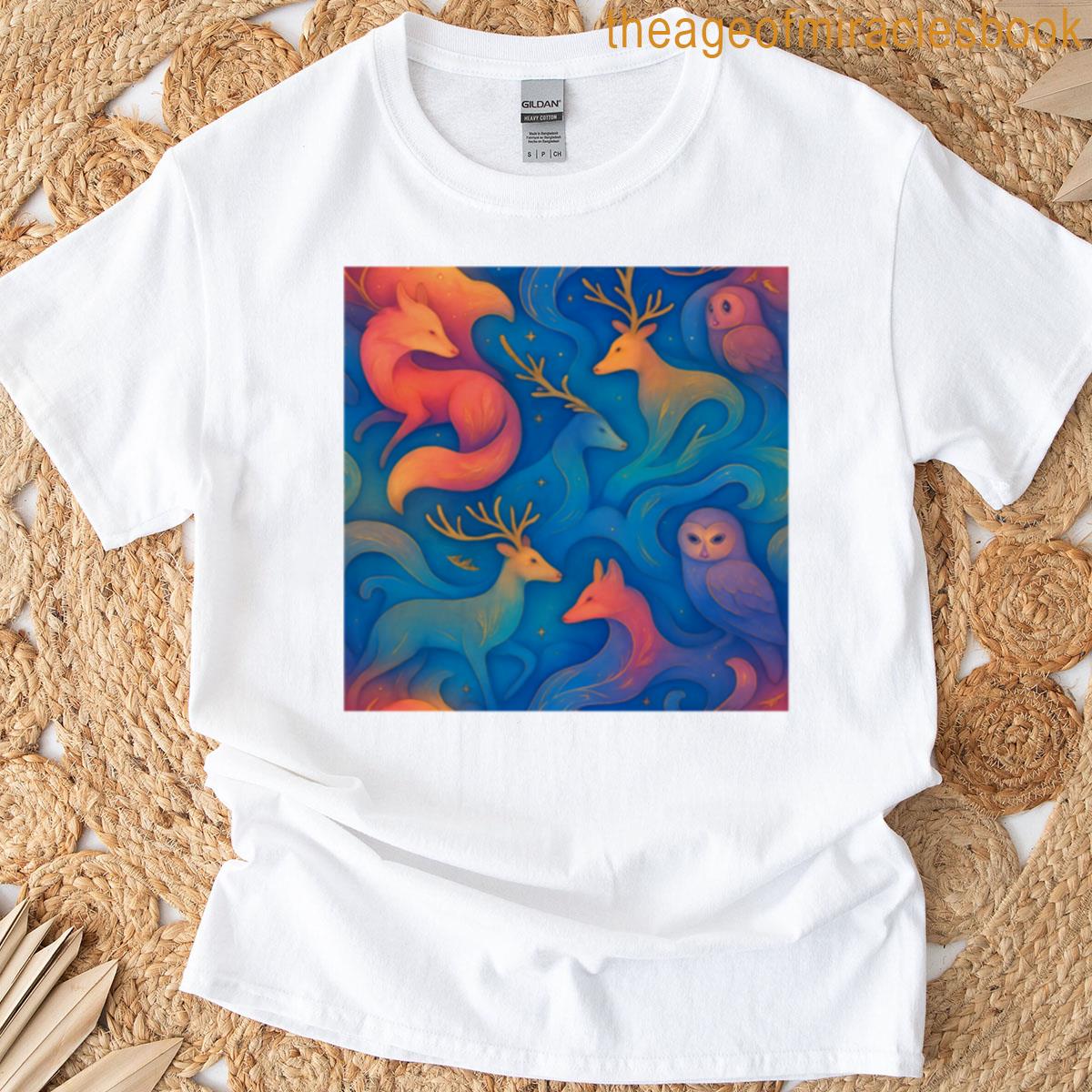 Twilight Deer – Seamless Mystical Forest Pattern T-shirt