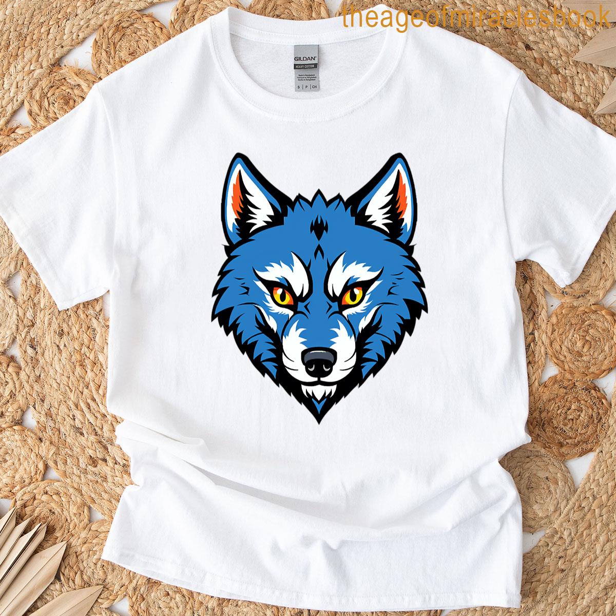 Dynamic Blue Wolf Head Mascot T-shirt