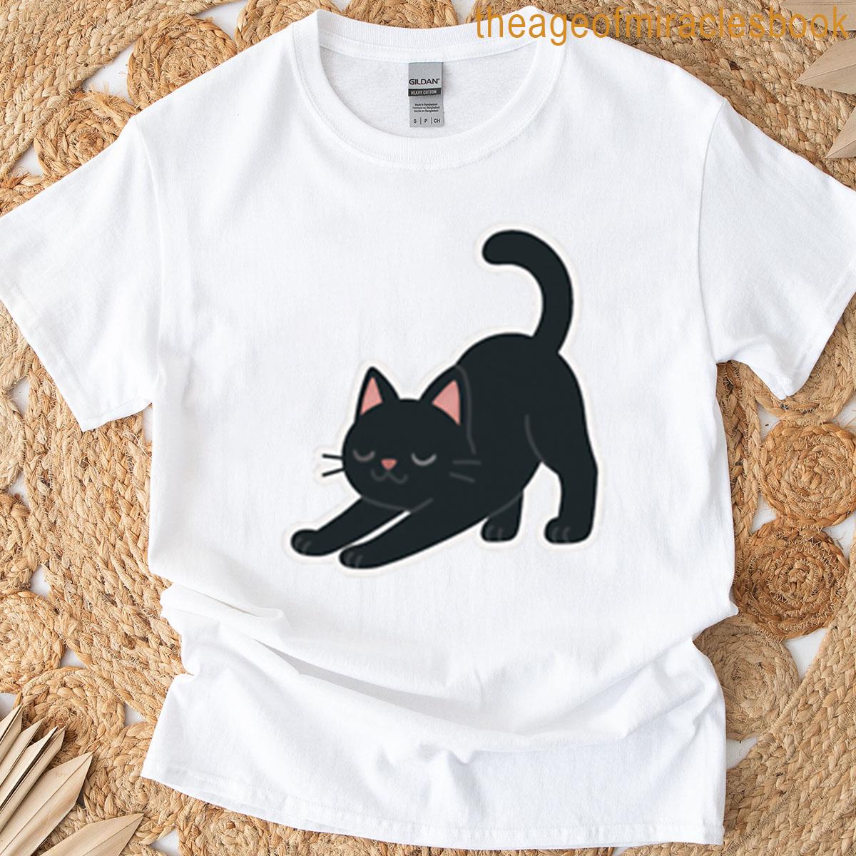 Stretching Cat Black Cat Pose Sticker Oversized T-shirt