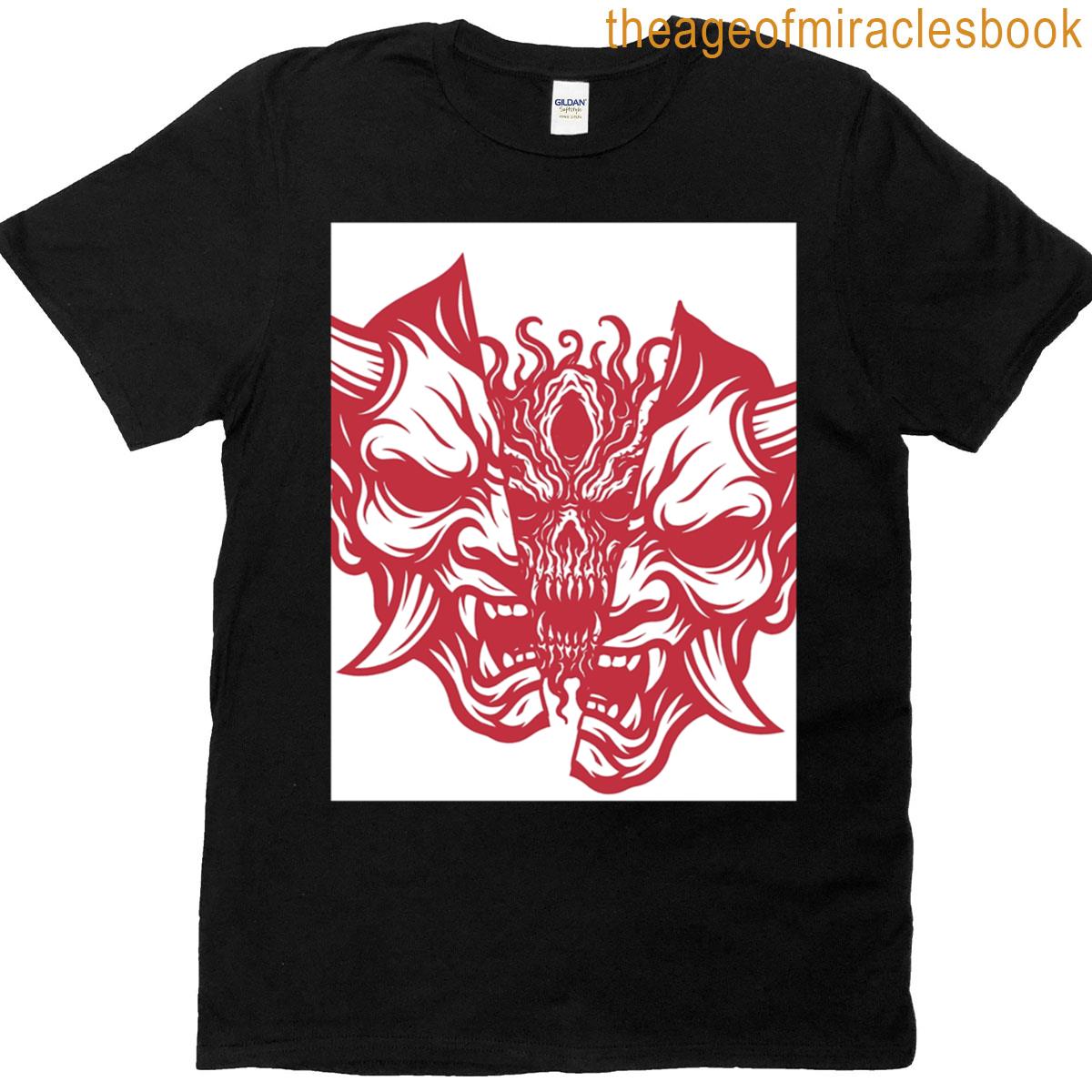 Split Oni Mask Red Graphic T-shirt