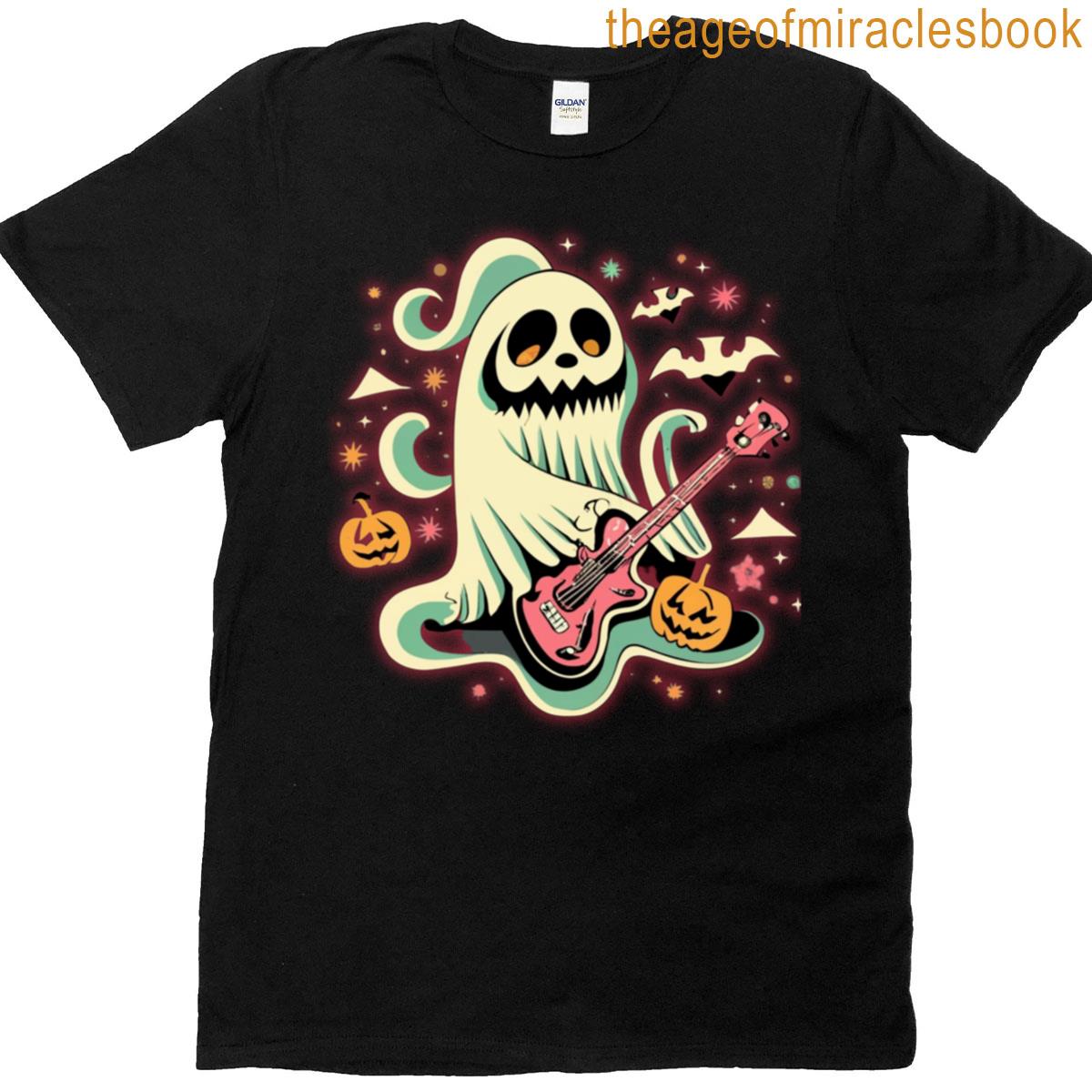 Halloween Ghost With Guitar Spooky Ghost Oversized T-shirt