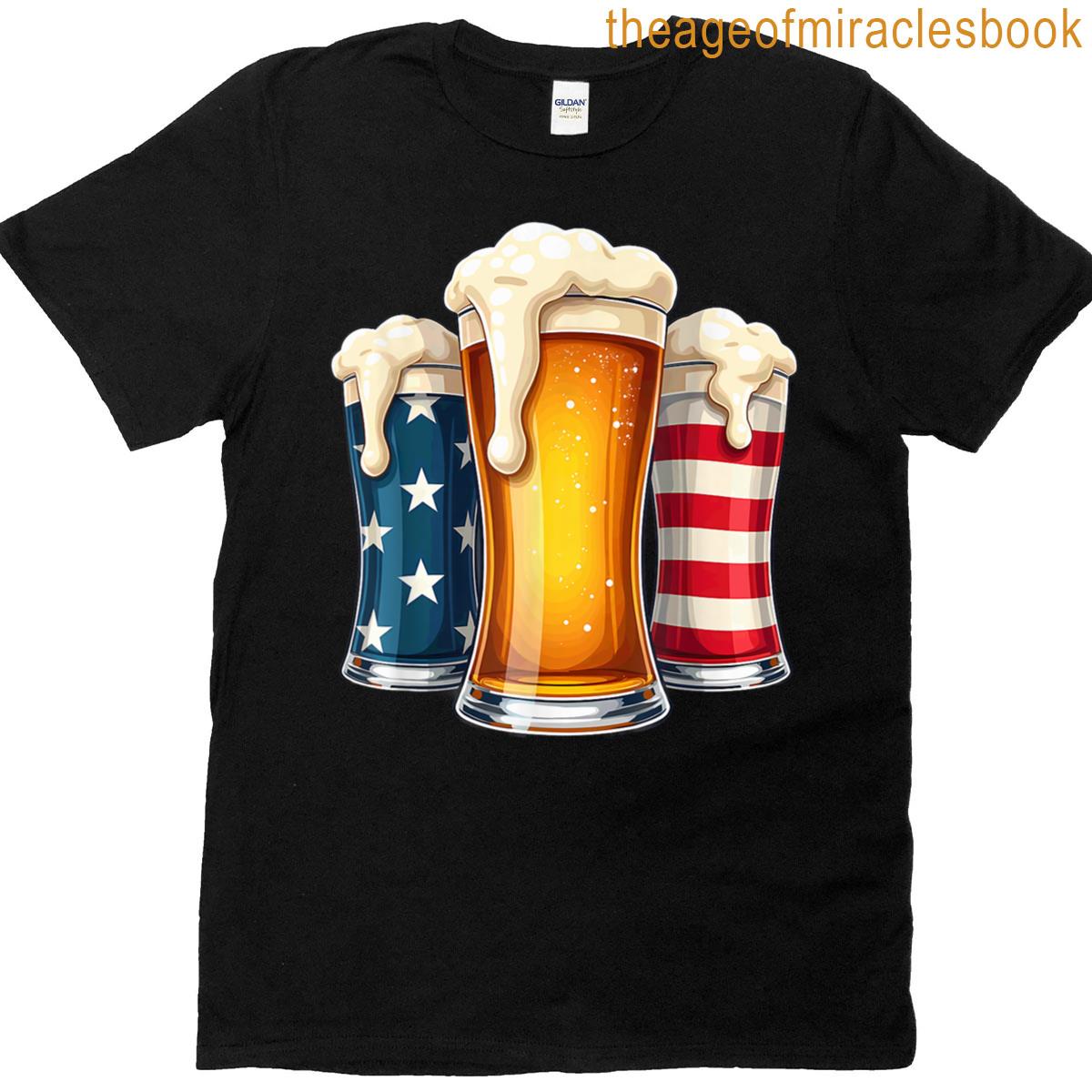American Flag Beer Drinking T-shirt