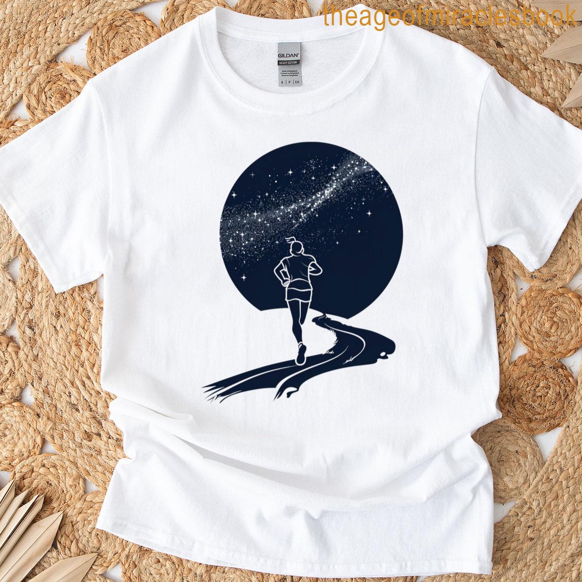 Starlit Runner Night Sky Jogging Art T-shirt